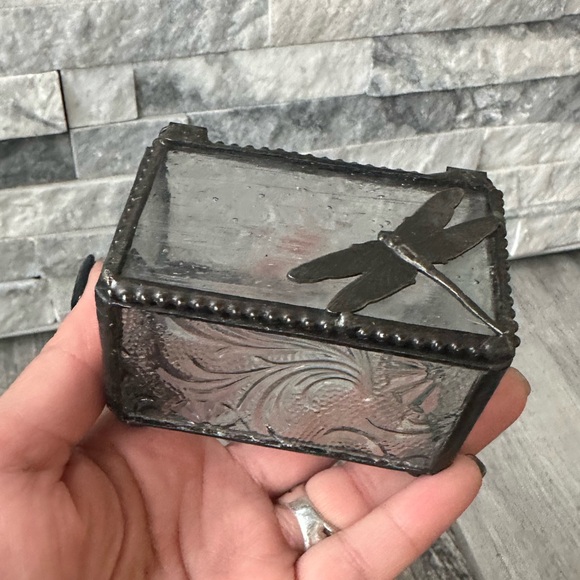 J Devlin Glass Dragonfly Art Glass Trinket Jewelry Box Fused Glass Rare - Picture 7 of 11